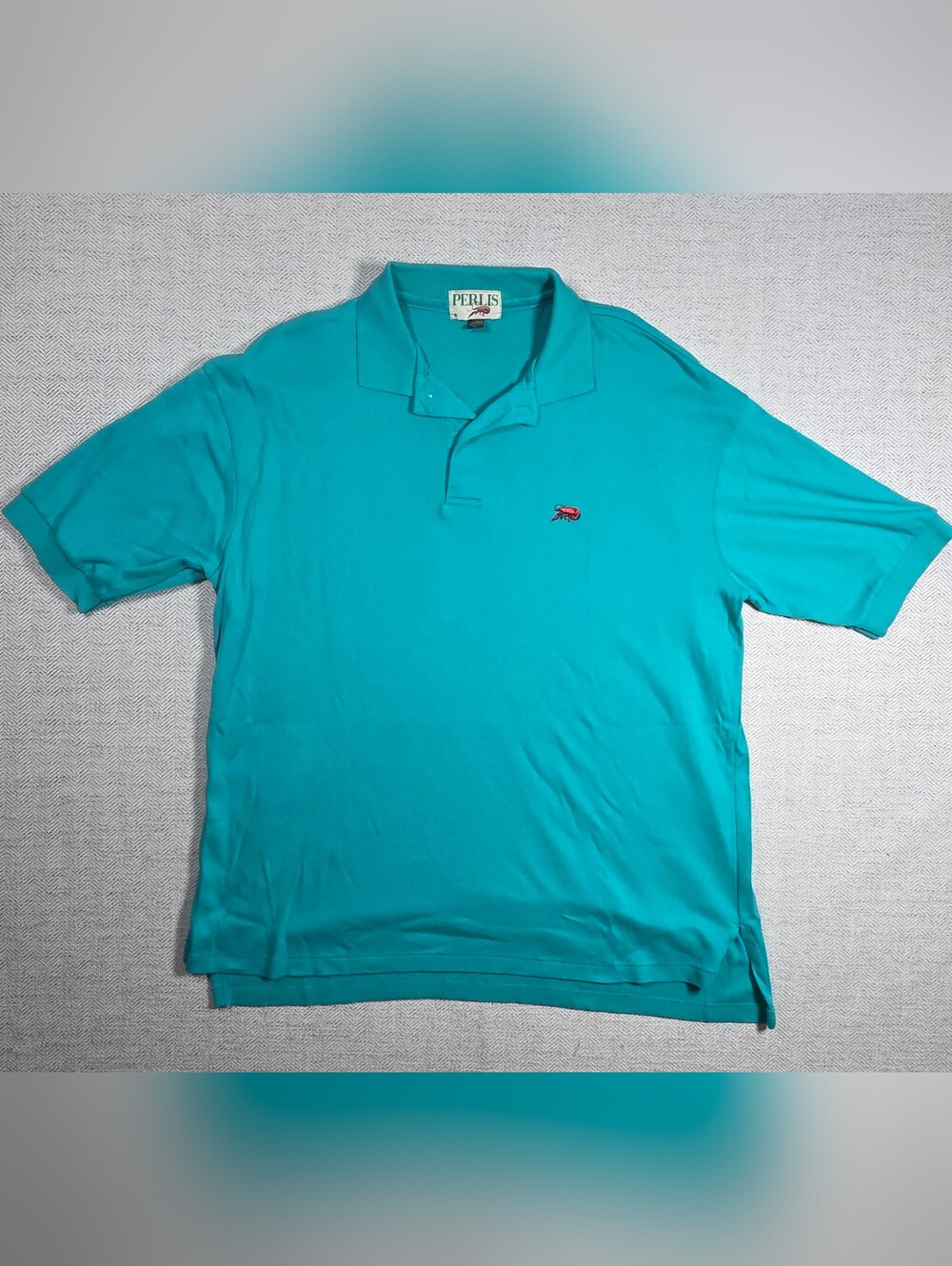 ​Perlis New Orleans Crawfish Polo Shirt Large L Teal Green Short Sleeve VTG USA